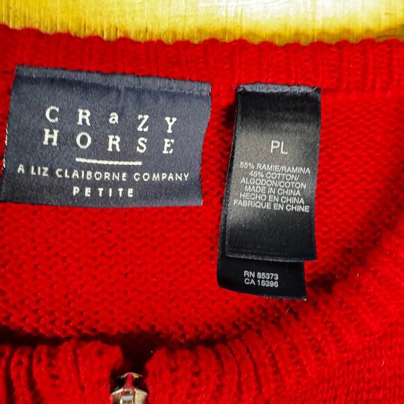 Christmas Sweater Vest Petite Women's sz Large Red Zipper Tree Poinsettia Snow - Picture 3 of 12